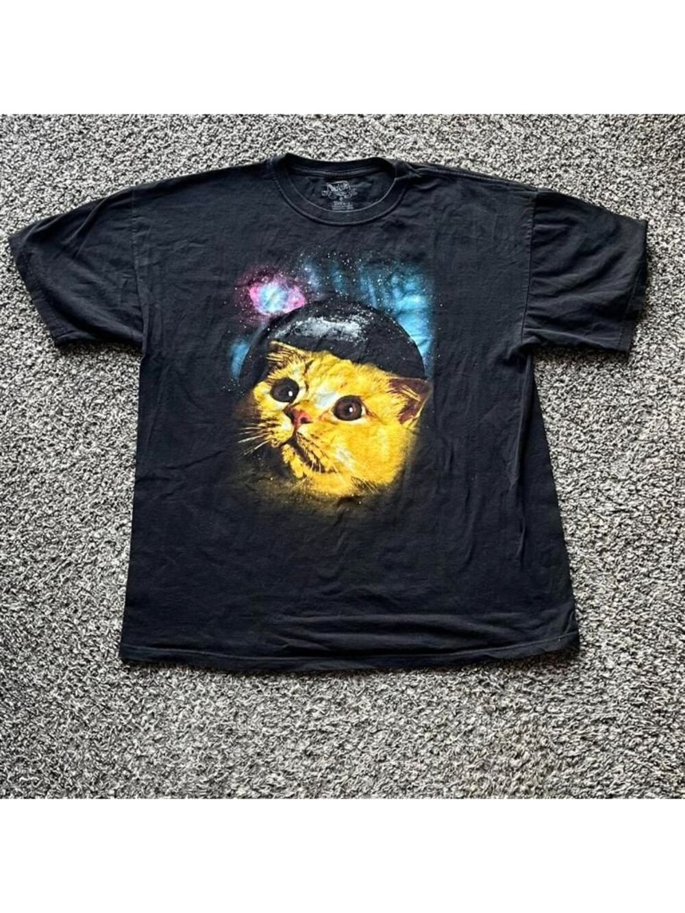 Spencer's Men's Black Cat in Space Cotton T-Shirt Cosmic Grunge Galactic Kitty